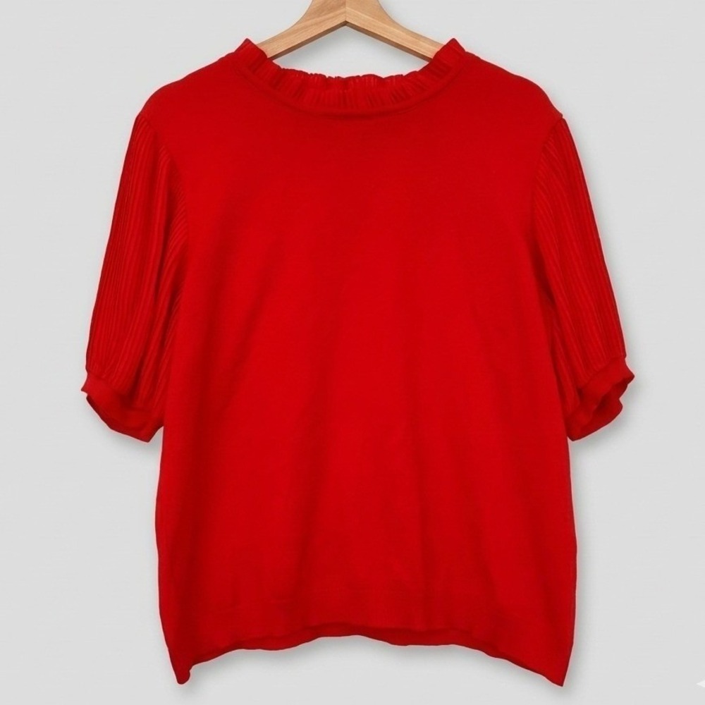Orange Pleated Ruffle Neck Short Sleeve Knit Top XL Fall Halloween Gators Bears